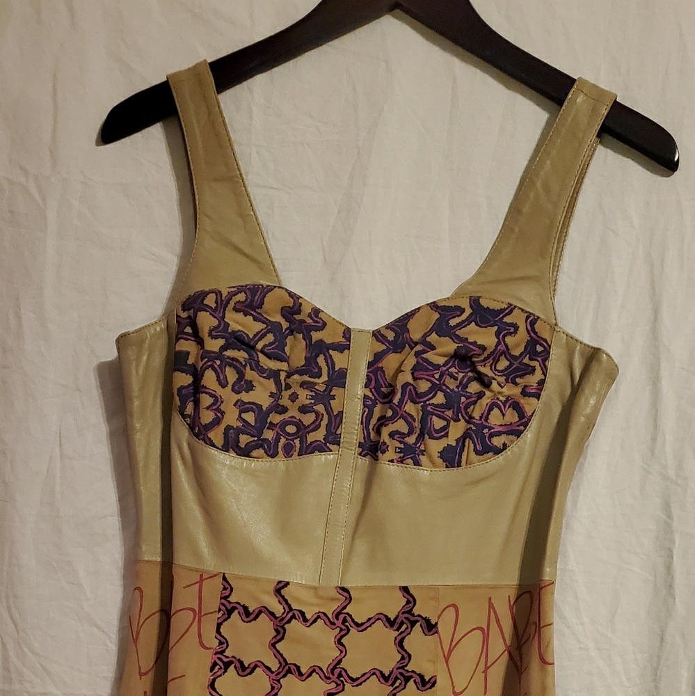Women's Leather Handpainted Sleeveless Fitted Dres